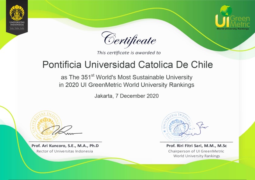 UC obtiene el primer lugar nacional en ranking Greenmetric 2020