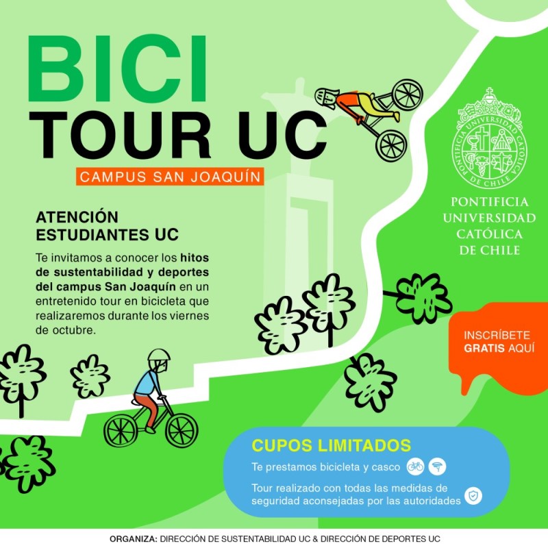 Bici Tour UC, súbete a la bicicleta y conoce los hitos de sustentabilidad y deportes UC